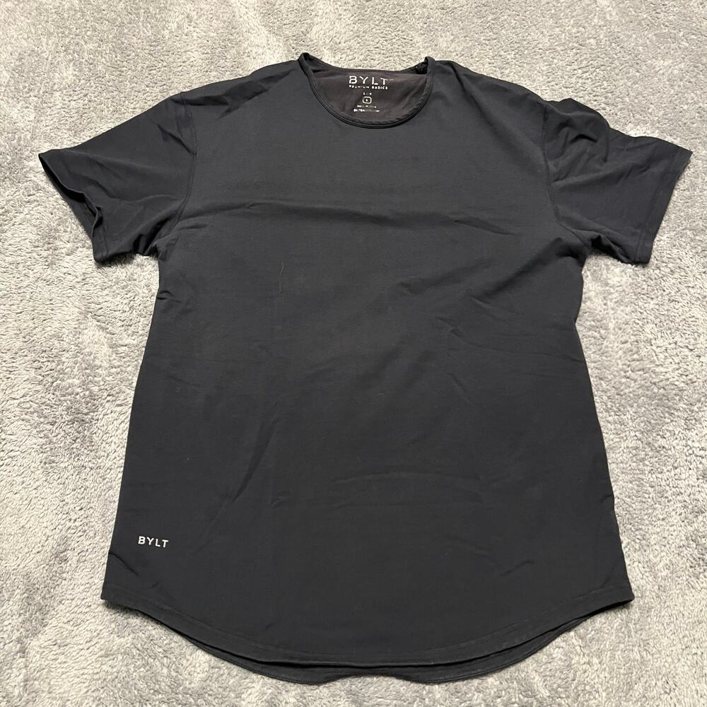 BYLT Shirt Mens Large Black Drop Cut Crewneck Curved Hem Performance Gym